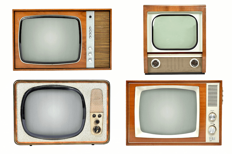 four retro looking TVS