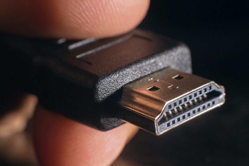 A close-up of a HDMI cable