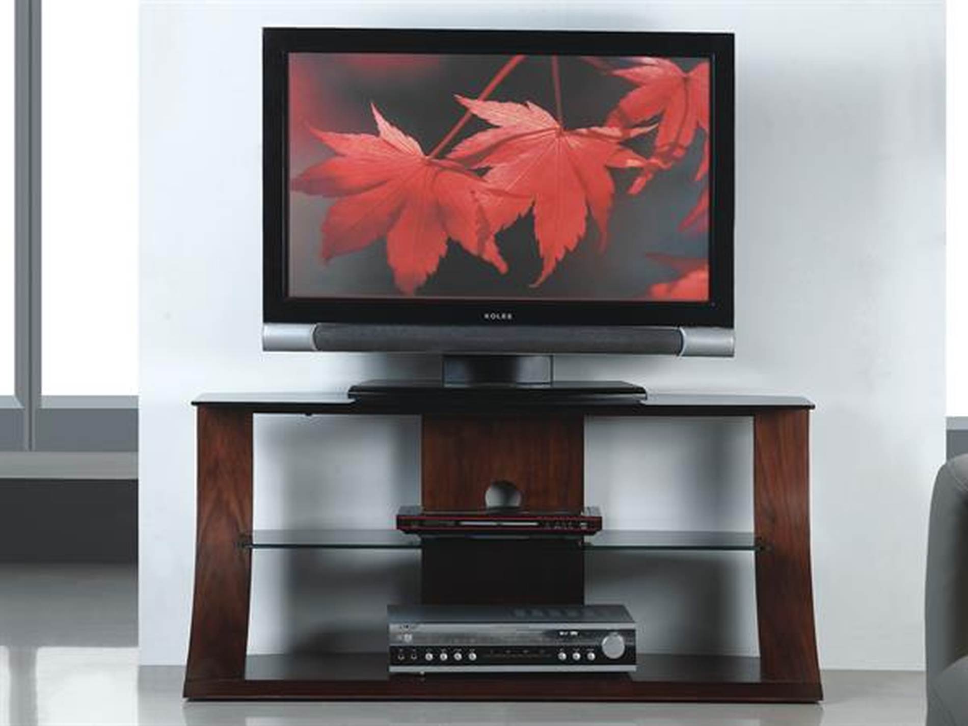 JF-201 1100mm Jual Curved Real Wood Walnut TV Stand
